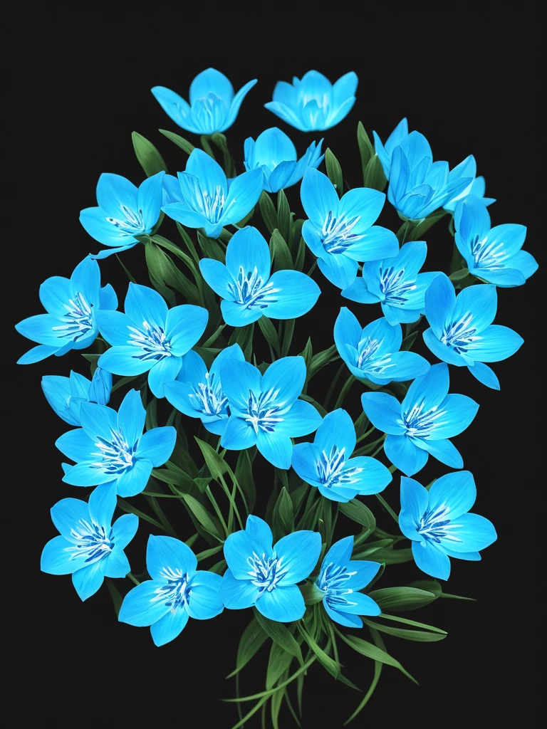 blue flowers in a black background with a black background, a colorized photo by Tadashi Nakayama, flickr, fine art, glowing flowers, glowing blue, glowing neon flowers, blue bioluminescence, [ bioluminescent colors ]!!, luminous flowers, bioluminescent skin!, bioluminescent plants, neon flowers