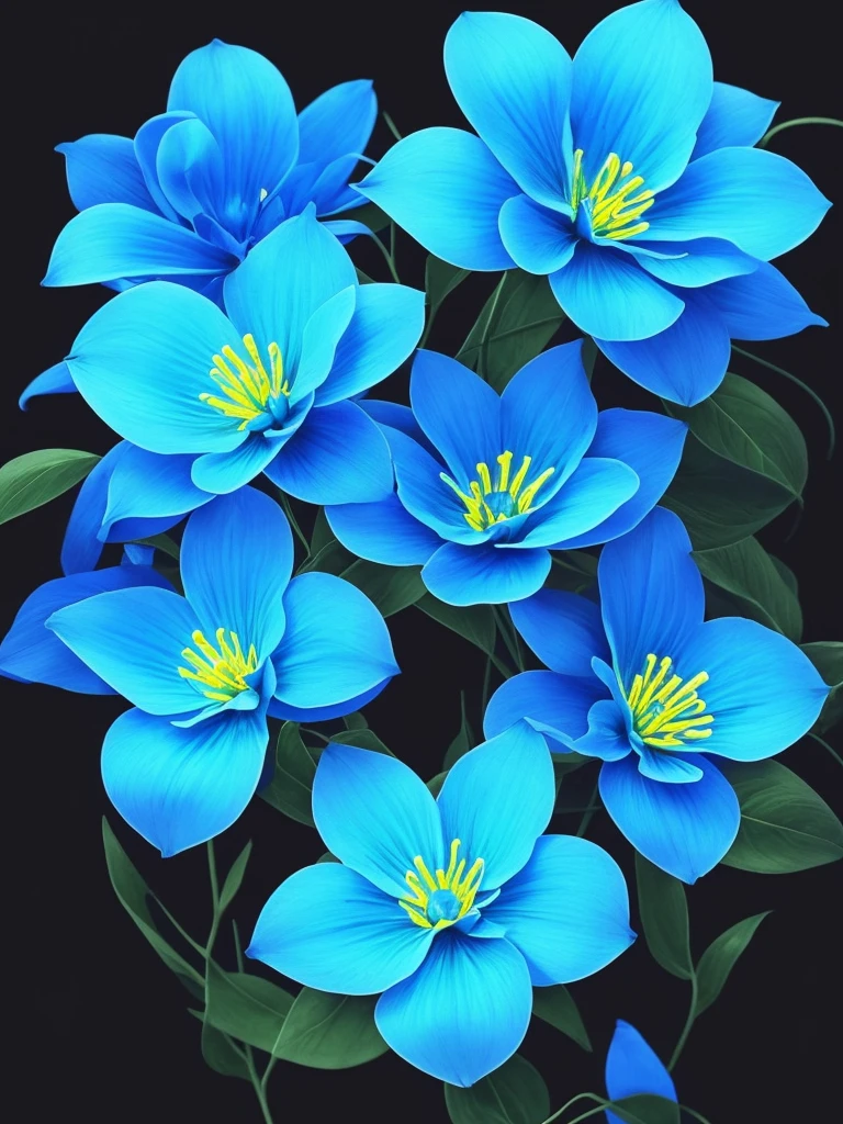 blue flowers in a black background with a black background, glowing flowers, glowing blue, glowing neon flowers, blue bioluminescence, [ bioluminescent colors ]!!, luminous flowers, bioluminescent skin!, bioluminescent plants, neon flowers, neon color bioluminescence, glowing hue of teal, blue glow