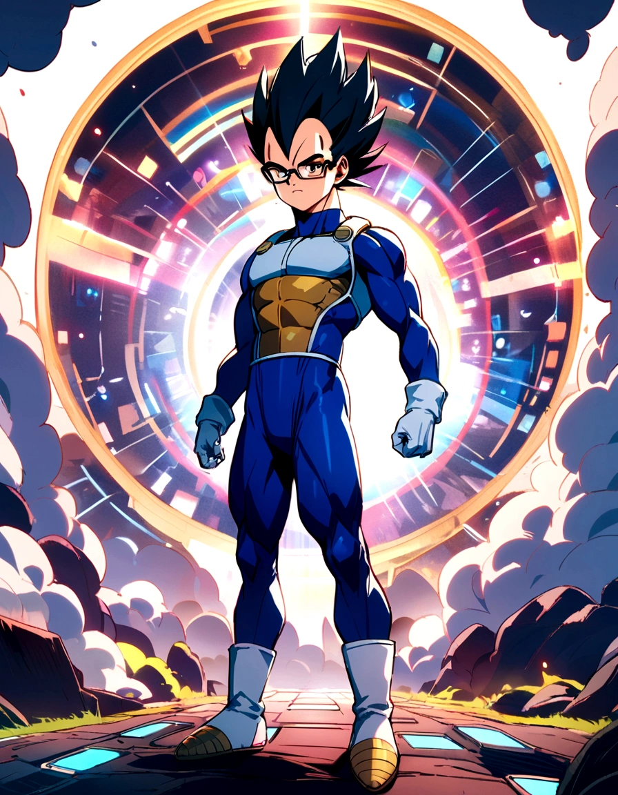 vegeta, whole body, doctor suit, white tunic, glasses