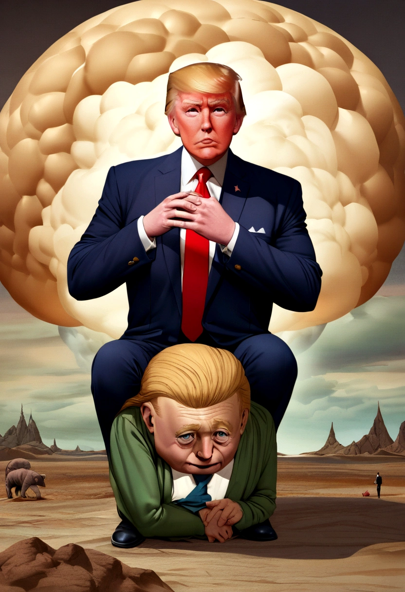 Donald Trump blowing up CNN while Joe Biden is on the ground shitting his pants