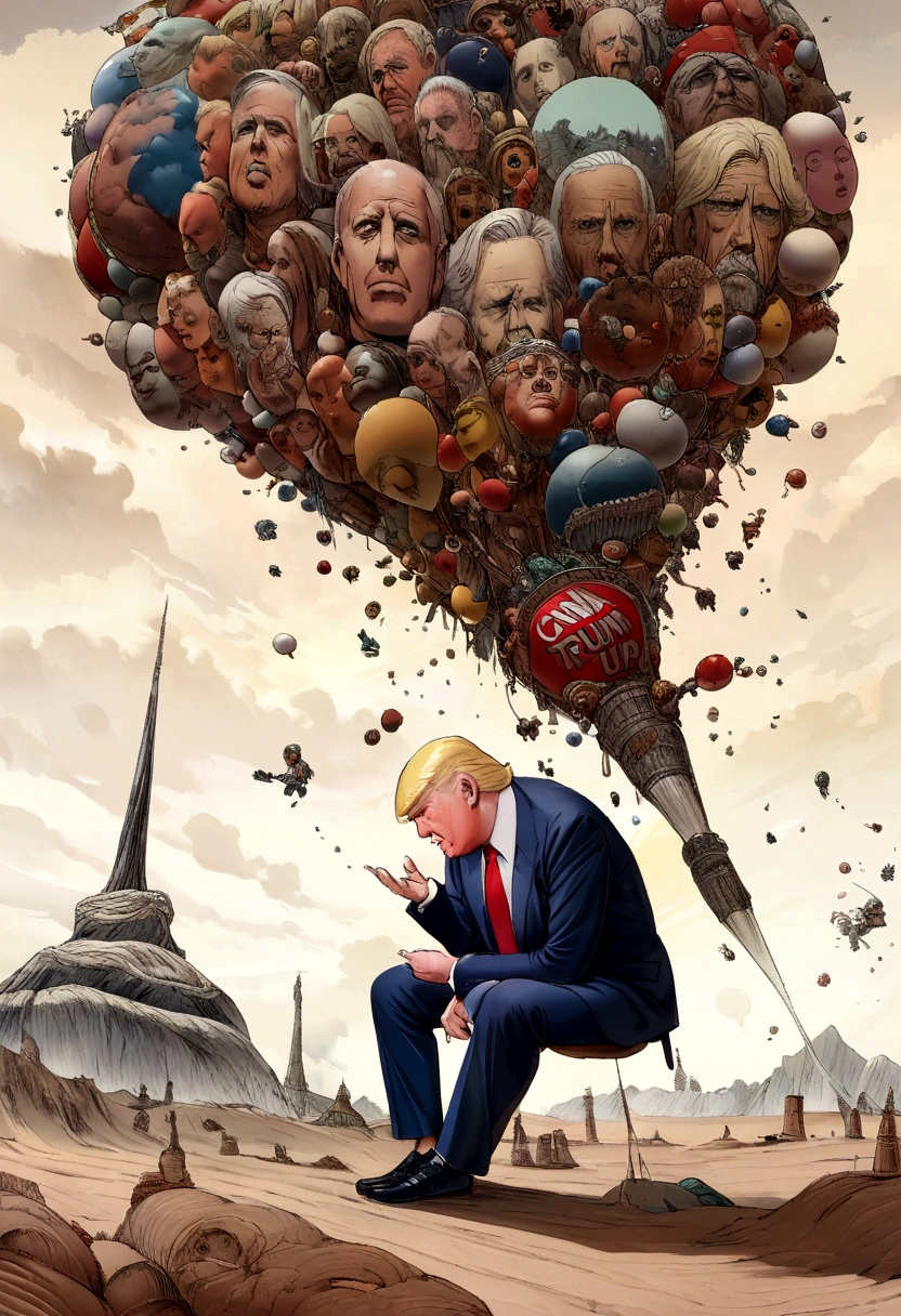 Donald Trump blowing up CNN while Joe Biden is on the ground shitting his pants