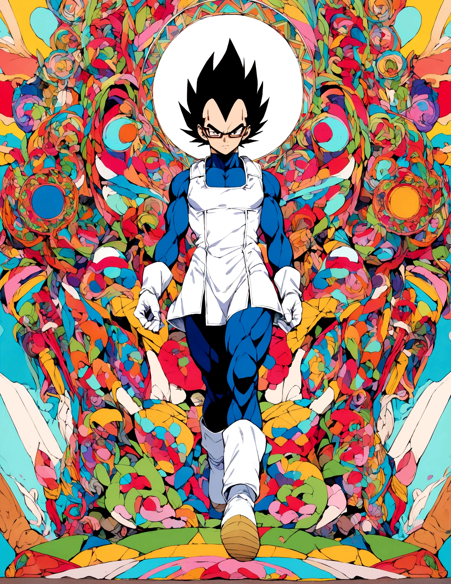 vegeta, whole body, doctor suit, white tunic, glasses