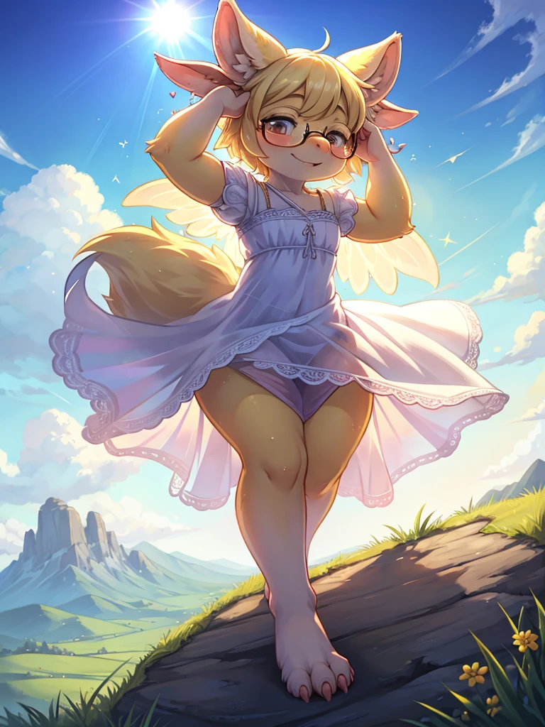 pine,  female ANTHRO FURRY, red squirrel,  fluffy tail, arm (flower tattoo), white dress, ((clear blue eyes, blue sclera,  detailed pupil)), piercing, 5 fingers, 1girl, solo, standing, wind across the field, winter, (neck tuft) fluffy, ((full body)),big breast,(looking at viewer), smile, detailed fur, detailed hands, nails(detailed bonifasko lighting) (detailed ambient light), (outdoors), (by pino daeni, by joaquin sorolla, by einshelm) fluffy fur, (solo:1), looking at viewer (front view:1) (half body shadow), [summer,japan,grass landscape], [RTX,detailed reflections,intense blue sky,white clouds], [detailed ambient light], [natural lighting], [ambient light on the belly], (higher wildlife detail), [realistic proportions], [explict content], [sharp focus], (questionable content), (shaded), ((masterpiece)) 8k, hi res, (three-quarter view), (worm's eye view,from below,very low angle view ) <lora:Pine-50:1>