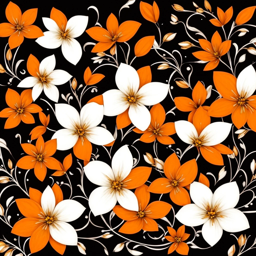 painting of three white flowers with orange petals on a black background, beautiful!!! digital art, beautiful detail and color, orange flowers, elegant flowers, beautiful flowers, glowing flowers, beautiful gorgeous digital art, wow it is beautiful, beautiful design, beautiful!!!!!!!!!, flowers!!!!, beautiful!!!!!!!!!!!!, beautiful flower, dark sienna and white, brown flowers, beautiful depiction