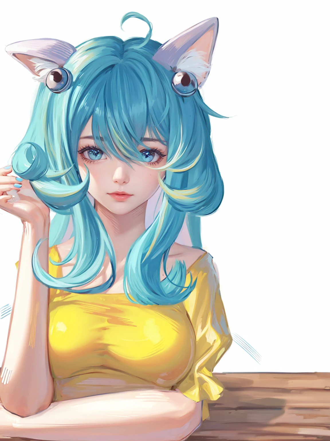 Cute girl, hair blue,