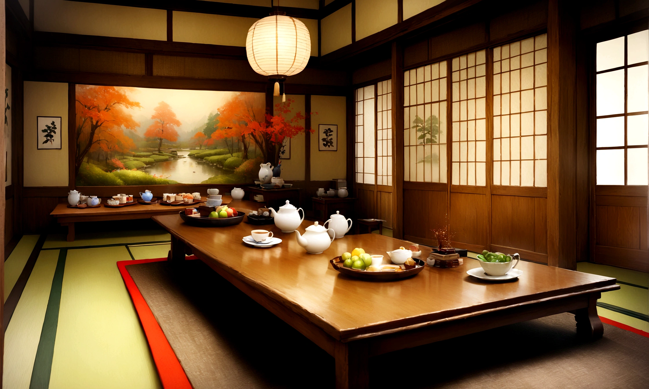 Old Showa era house, Tatami room,Tea room,Blur the background,Glitter effect,Highest quality, 8K, High resolution, masterpiece:1.2, Very detailed, Realistic:1.37, High resolution, 超High resolution, Ultra-fine painting, Very detailed, Professional, Vibrant colors