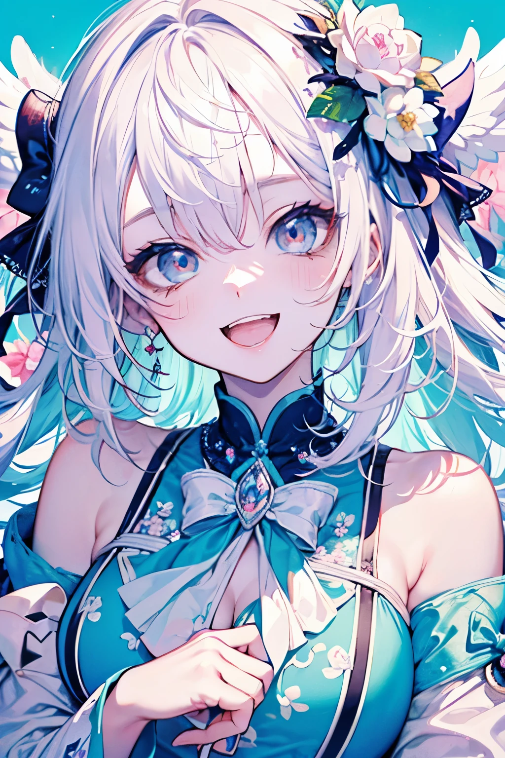 chibi character,Fantastic motif,(brush),((cute,kawaii,wonderland)),((pastel color)),((Cute assortment)),(A big smile with an open mouth),Shiny white hair,(Natural Color),((Angel:1.2)),(Fairytale:1.25),(nsfw).