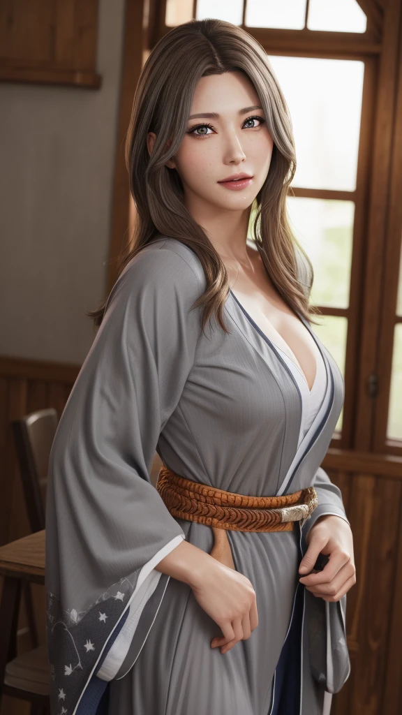 1women,milf, rangikumatsumoto, rangiku matsumoto, long hair, (grey eyes:1.5), orange hair, mole, mole under mouth, parted bangs, open mouth, smile,
BREAK wearing White_kimono,
BREAK indoors, classroom,
BREAK looking at viewer, (cowboy shot:1.5),standing,pose, hand on hip,
BREAK (masterpiece:1.2), best quality, high resolution, unity 8k wallpaper,NSFW ,(illustration:0.8), (beautiful detailed eyes:1.6), extremely detailed face, perfect lighting, extremely detailed CG, (perfect hands, perfect anatomy),