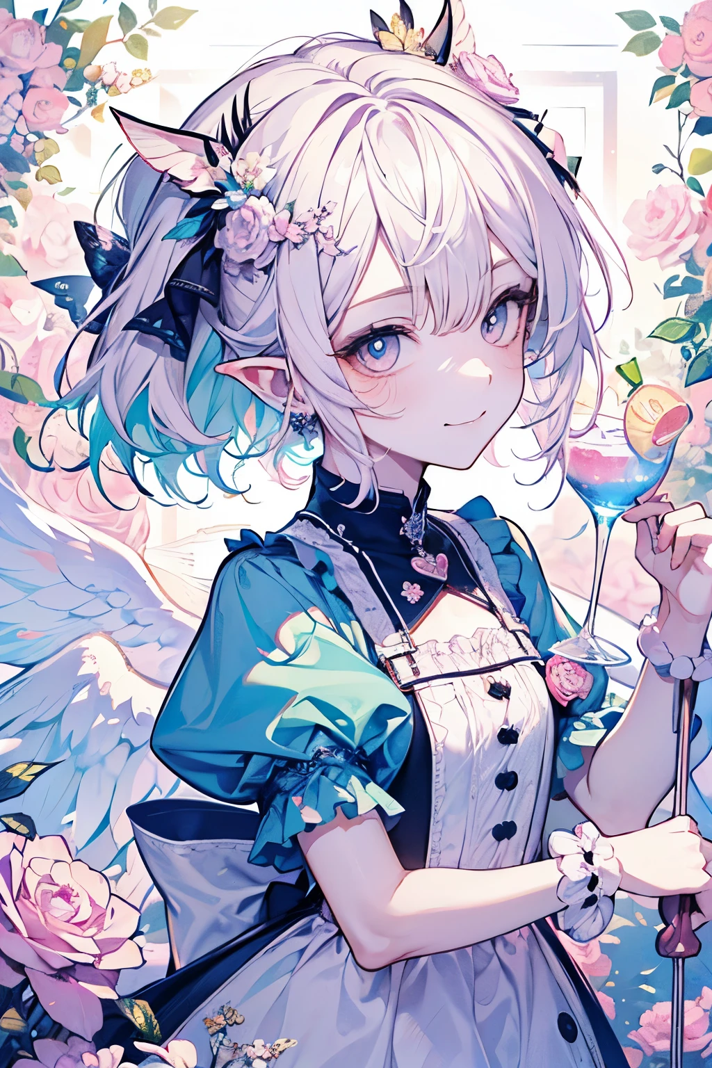 chibi character,Goblin motif,(brush),((cute,kawaii,wonderland)),((pastel color)),((Cute assortment)),(A shameful smile),((Small Corner:1.3)),Shiny DIAMOND hair,(Natural Color),((Angel:1.2)),(Fairytale:1.25).