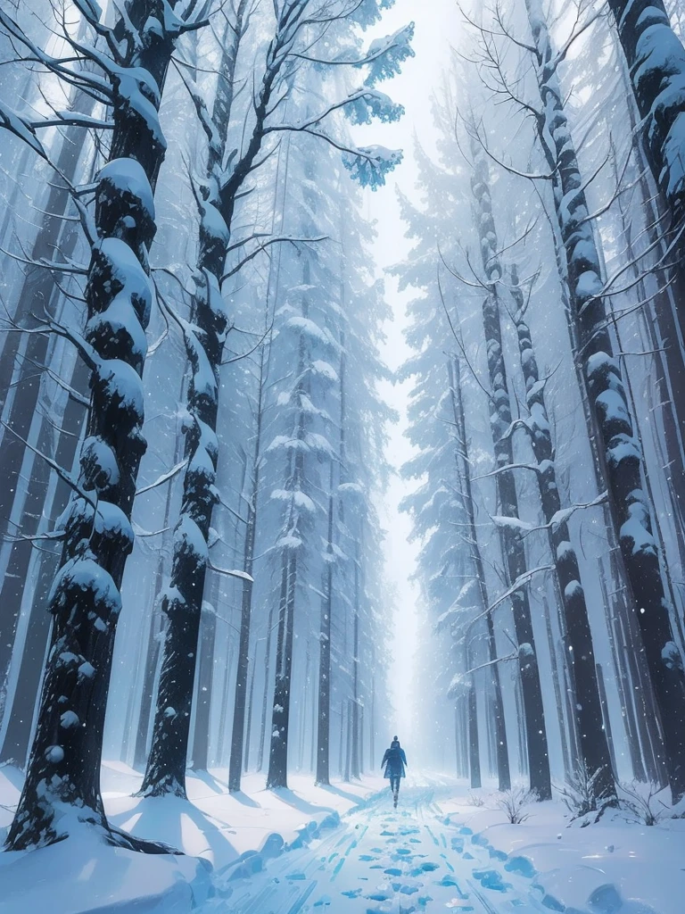 a close up of a person walking on a snowy path in the woods, snowy. by makoto shinkai, ross tran. scenic background, beautiful anime scene, by sylvain sarrailh, winter concept art, beautiful anime scenery, beautiful concept art, anime nature, anime nature wallpap, snow forest, environment art, cold colors. insanely detailed