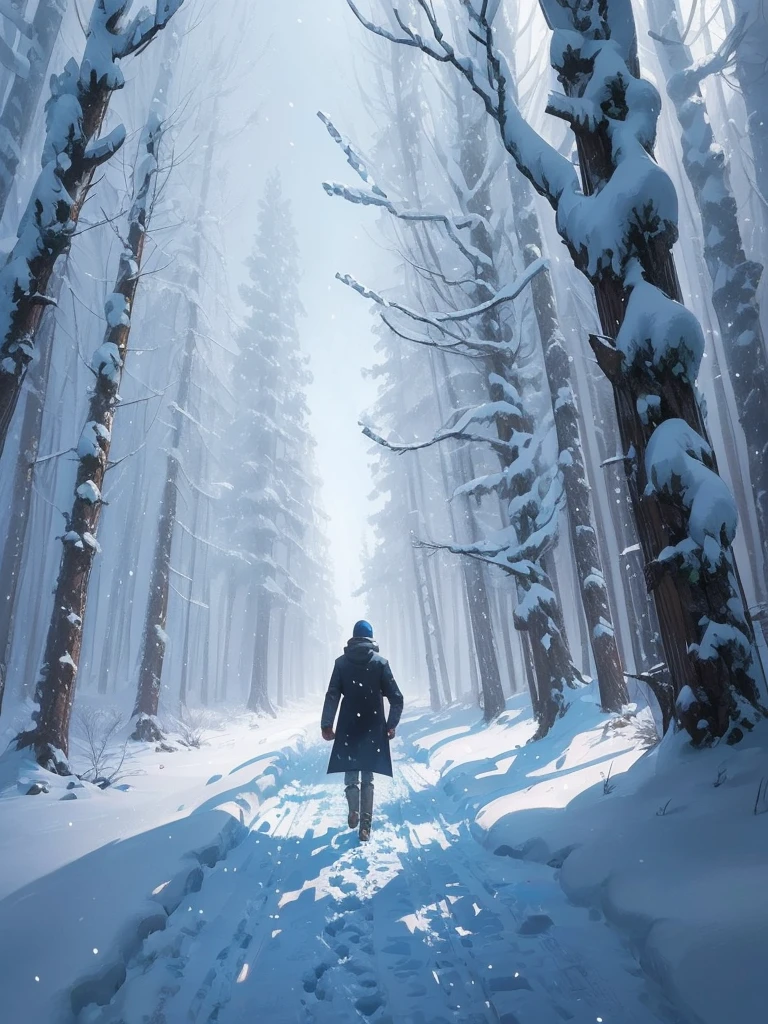 a close up of a person walking on a snowy path in the woods, concept art by sylvain sarrailh, Artstation, conceptual art, snowy. by makoto shinkai, ross tran. scenic background, beautiful anime scene, winter concept art, beautiful anime scenery, beautiful concept art, anime nature, anime nature wallpap, snow forest, environment art