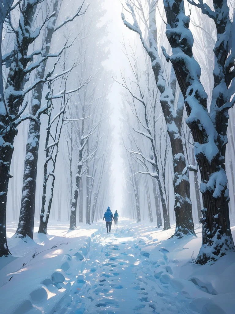 a close up of a person walking on a snowy path in the woods, concept art by sylvain sarrailh, Artstation, conceptual art, snowy. by makoto shinkai, ross tran. scenic background, beautiful anime scene, winter concept art, beautiful anime scenery, beautiful concept art, anime nature, anime nature wallpap, snow forest, environment art