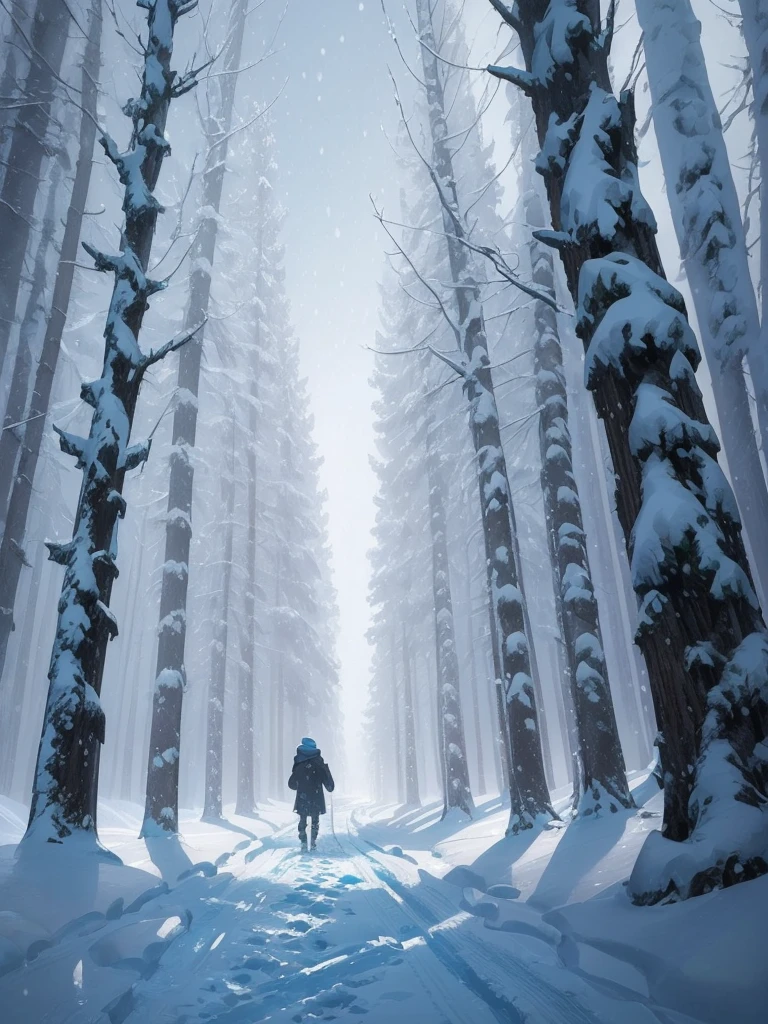 a close up of a person walking on a snowy path in the woods, concept art by sylvain sarrailh, Artstation, conceptual art, snowy. by makoto shinkai, ross tran. scenic background, beautiful anime scene, winter concept art, beautiful anime scenery, beautiful concept art, anime nature, anime nature wallpap, snow forest, environment art