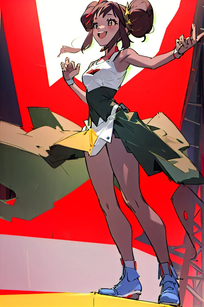 1girl, on a stage, full body, sharp detail, happy, 8k