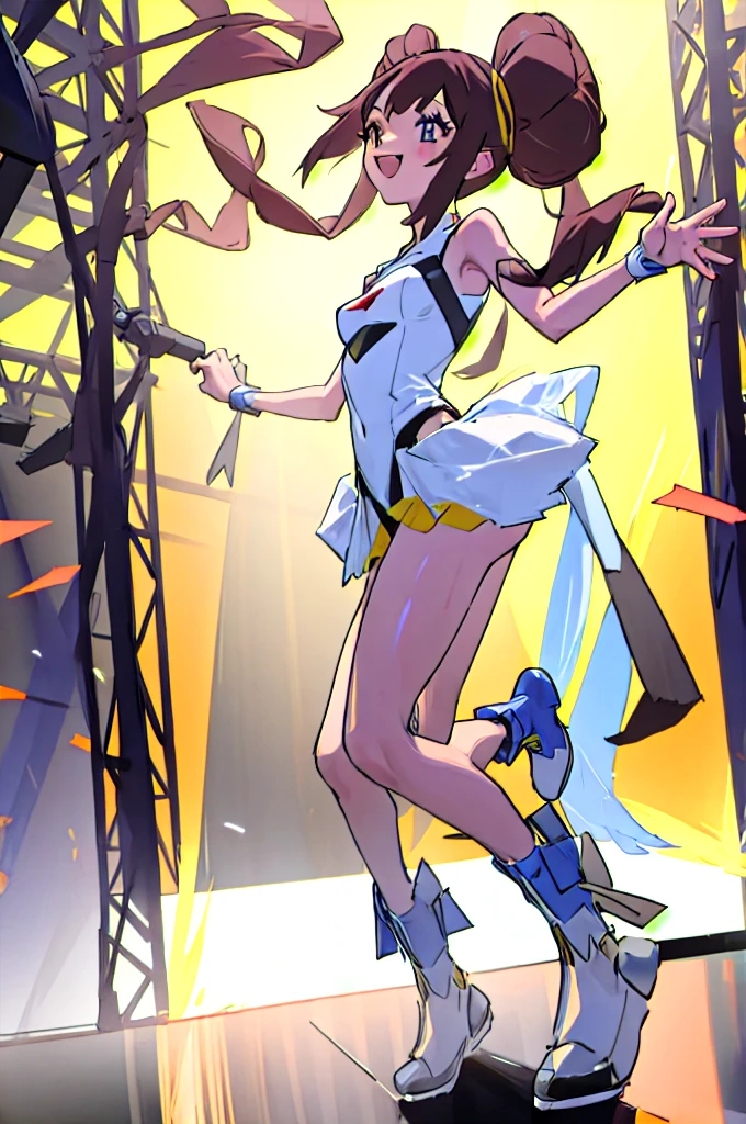 1girl, on a stage, full body, sharp detail, happy, 8k