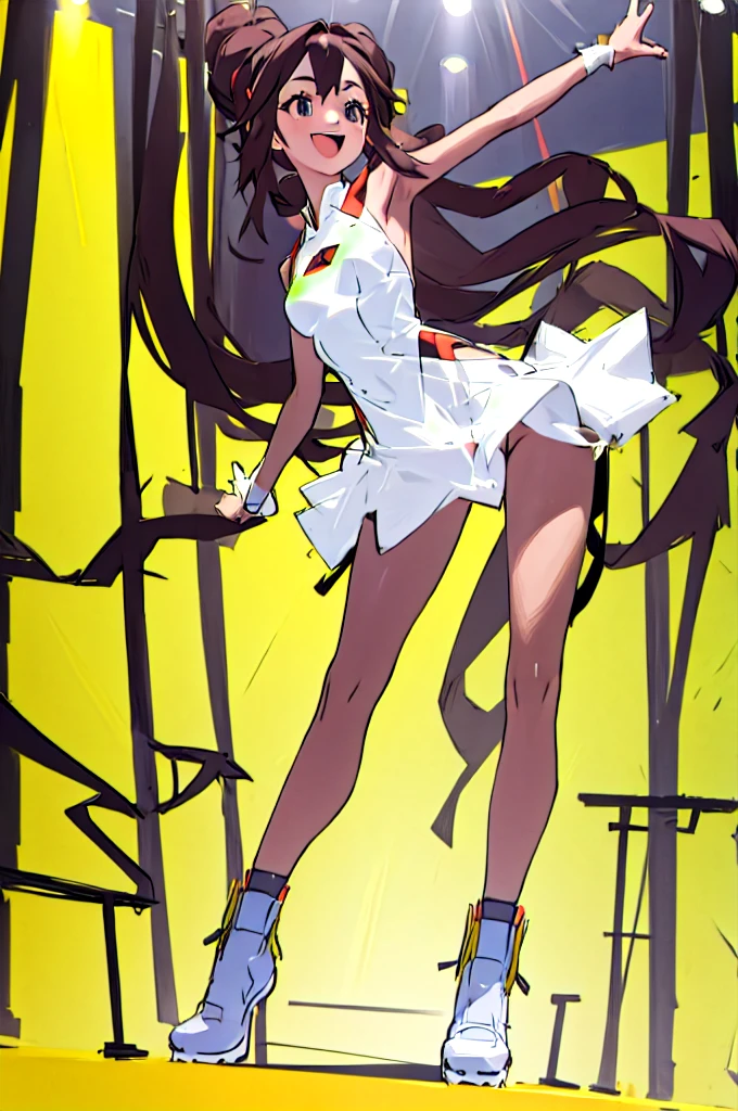 1girl, on a stage, full body, sharp detail, happy, 8k