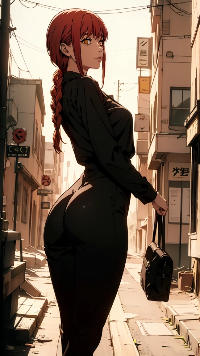 The character Makima from the anime series Chainsaw Man, fragile, full length (Full body 1.1.), dark background, darkness, Correct anatomy 1.1, holds his hands behind his back, correct hand anatomyVery sexy, erotica, very feminine, beautiful figure, legs, buttocks, Beautiful body, red hair, orange eyes, Red circles for schoolchildren, summer dress, sexy pose, realistic, very detailed, Beautiful body, detailed body, detailed hands, detailed, Vibrating, detailed Face, Makima character design. very detailed, detailed body, detailed hands, detailed Face, anime art, Hugh Details, Very downcast face, detailed eyes, Super thin illustration, best shadow, Fine detail, beautiful detailed glow, beautiful detailed, Extraordinarily beautiful, extremely detailed, inexpressive, epic composition, Anime style. anime art anime art, Anime style,