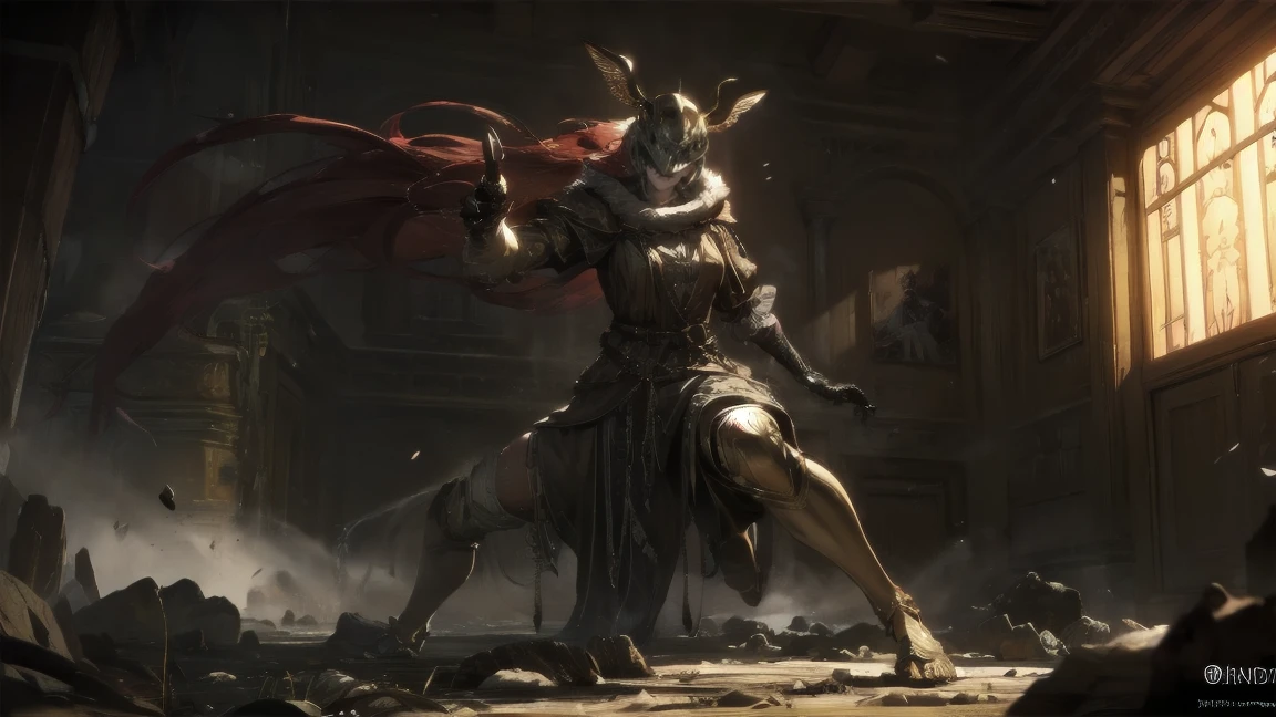 1 girl, ultra sharp image, beautiful figure, beautiful, full length (full body 1.1.), slender legs, buttocks, slender legs, Wasp waist, sexy, fighting pose, fighting stance, only,helmet,light-skinned Женский, One,a sword