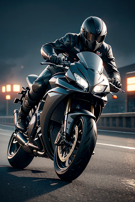 a sleek, high-powered motorcycle, chrome detailing, dynamic motion blur, cinematic lighting, dramatic shadows, moody color palette, photorealistic rendering, intricate mechanical details, metallic sheen, speed lines, cinematic composition, dramatic camera angle