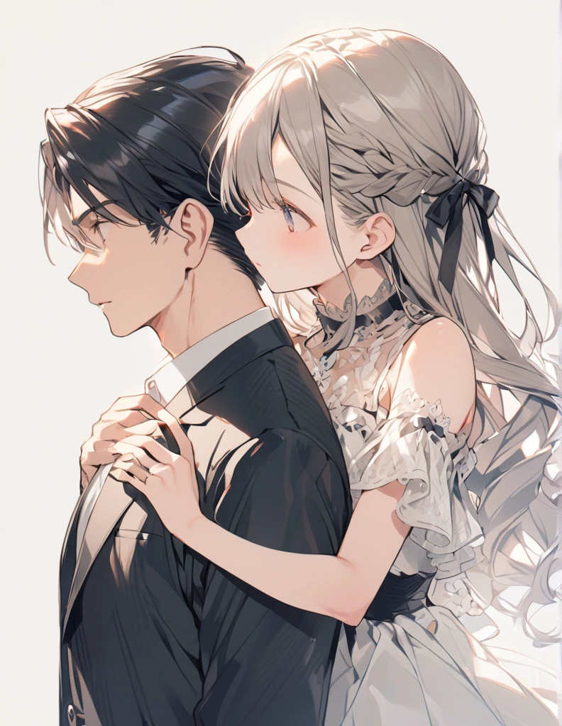 A man in black holding a girl