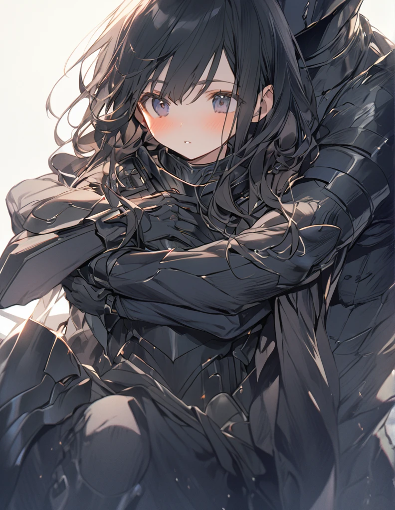 A man in black armor holding a girl