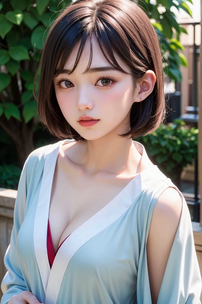 (1 nogizaka girl,15years old face,raw photo,photo realistic:1.5),(best quality, high quality,HDR, highest quality,ultra high resolution,high resolution,high res,ultra high difinition,huge file size,8K,2K wallpaper,8K wallpaper,high quality texture,amazing,an extremely delicate:1.4),one girl, Japanese famous idol,cute face,small face,absurd,ridiculous,incredibly ridiculous,blurry background,(hanfu,short hair,cleavage,no makeup:1.2),medium skin,beautiful skin,detailed skin,black hair,silky hair,black eyes,Japanese nose,5-fingers,(Light Particles, Lens Flare, Luminous Particles: 0.7),looking at viewer,bright lighting,professional lighting,girl