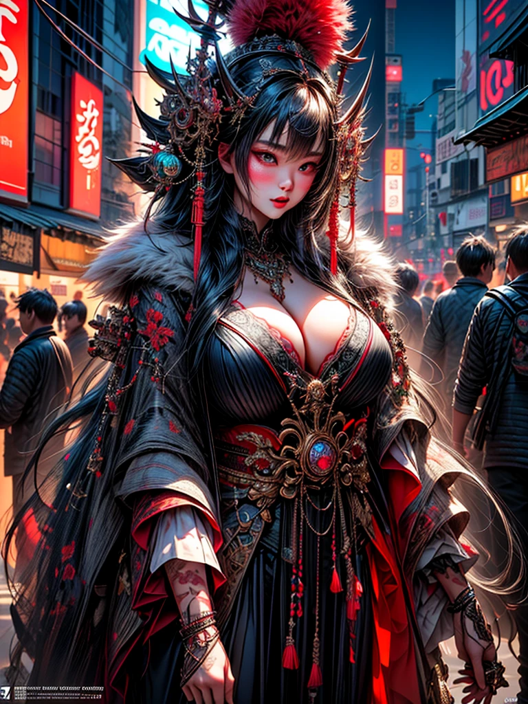 (masterpiece, cinematic photograph capturing the bustling streets of Shibuya, Japan, adorned with a procession of "oni" - traditional Japanese demons, parading through the night under the gaze of the intrigued crowd:1.3), (meticulously composed to convey the dynamic energy of the scene and the mystique of the "oni" creatures:1.2), (the intricate details of the "oni" costumes and the expressions of the people in the crowd adding depth to the visual narrative:1.1), (meticulous attention given to the neon-lit surroundings and the vivid contrast between the "oni" and the modern cityscape:1.1), (the chosen camera, a Canon EOS 5D Mark IV, renowned for its low-light performance, effectively capturing the vibrant atmosphere of the scene:1.1), (paired with a Canon EF 24-70mm f/2.8L II USM lens, allowing for versatility and sharpness in the wide-angle composition:1.1), (a portrayal that evokes a sense of enchantment and cultural fusion in the heart of a bustling city:1.1), (an image that invites viewers to immerse themselves in the urban fantasy and explore the intersection of tradition and modernity:1.1), (an artwork that encapsulates the vibrant nightlife of Shibuya and the captivating allure of the "oni" parade:1.1), (an invitation to witness a unique blend of myth and reality, captured in a cinematic frame:1.1), (a photographic journey that transports the audience to the lively streets of Tokyo's most iconic district:1.1)), Cinematic, Hyper-detailed, insane details, Beautifully color graded, Unreal Engine, DOF, Super-Resolution, Megapixel, Cinematic Lightning, Anti-Aliasing, FKAA, TXAA, RTX, SSAO, Post Processing, Post Production, Tone Mapping, CGI, VFX, SFX, Insanely detailed and intricate, Hyper maximalist, Hyper realistic, Volumetric, Photorealistic, ultra photoreal, ultra-detailed, intricate details, Super detailed, Full color, Volumetric lightning, HDR, Realistic, Unreal Engine, 16K, Sharp focus, Octane render