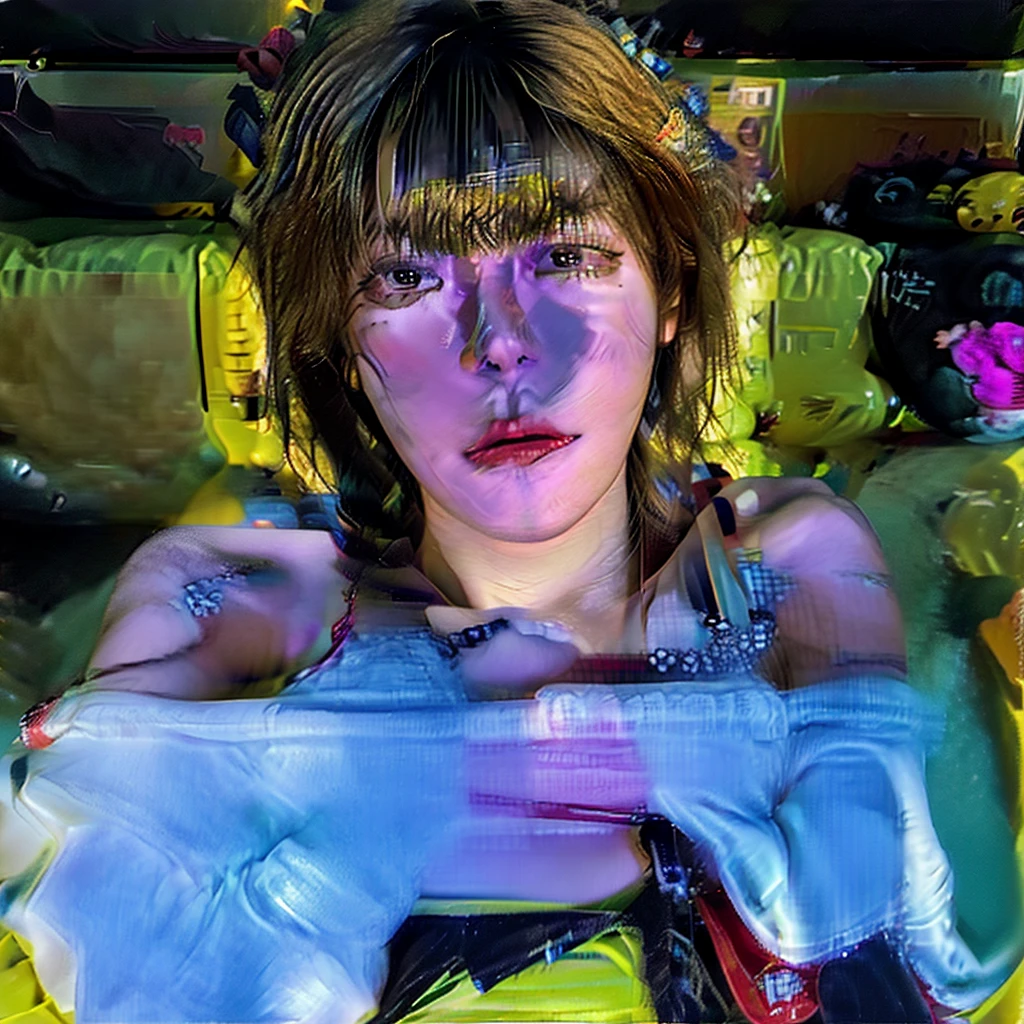 Woman, lying face down, viewed from a first-person perspective, full body visible, seen from behind.