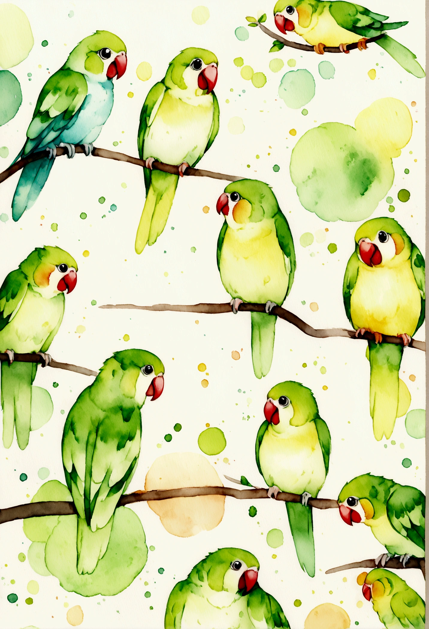 cute、Parakeet、Watercolor、background through、An illustration