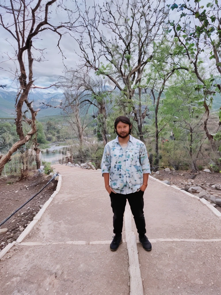 Mountain, rivers , vally , flowers, bridge 