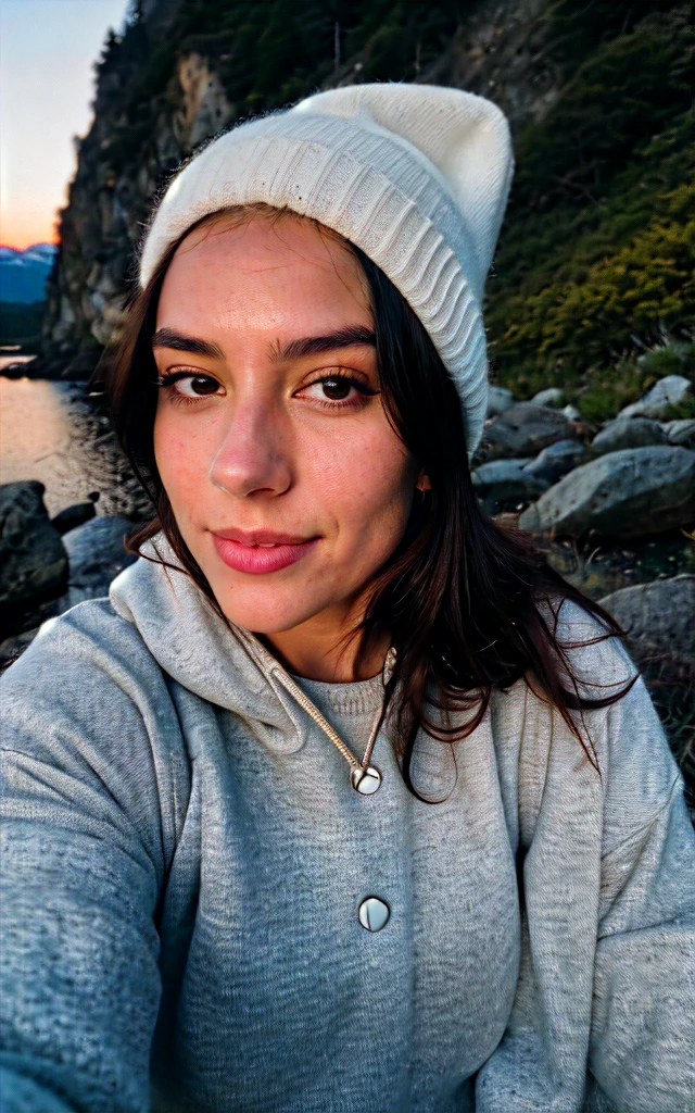 photorealistic, best quality, hyper detailed, beautiful photorealistic, best quality, hyper detailed, beautiful woman, selfie photo, upper body, solo, wearing pullover, outdoors, (night), mountains, real life nature, stars, moon, (cheerful, happy), sleeping bag, gloves, sweater, beanie, flashlight, forest, rocks, river, wood, smoke, fog, clear sky, analog style, looking at viewer, skin texture, film grain, close up, ultra high res, best shadow, RAW, instagram LUT , selfie photo, upper body, solo, wearing pullover, outdoors, (night), mountains, real life nature, stars, moon, (cheerful, happy), sleeping bag, gloves, sweater, beanie, flashlight, forest, rocks, river, wood, smoke, fog, clear sky, analog style, looking at viewer, skin texture, film grain, close up, ultra high res, best shadow, RAW, instagram LUT