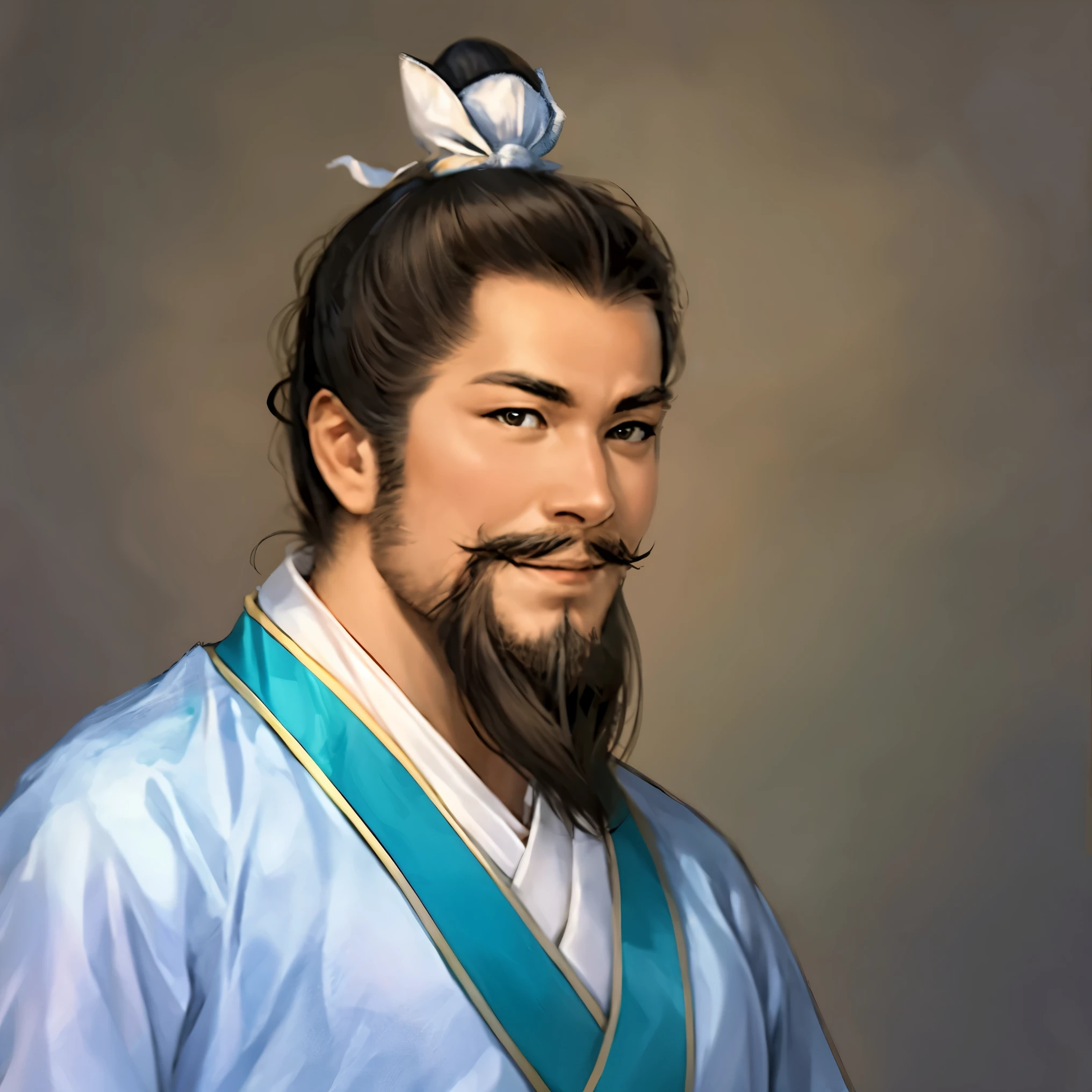 1man:1.5, masterpiece, best quality, best detail, best anatomy, best face, upper body, face, sangokushi_civil_officer, young man, beard, warm smile, chinese poet, simple clothes 