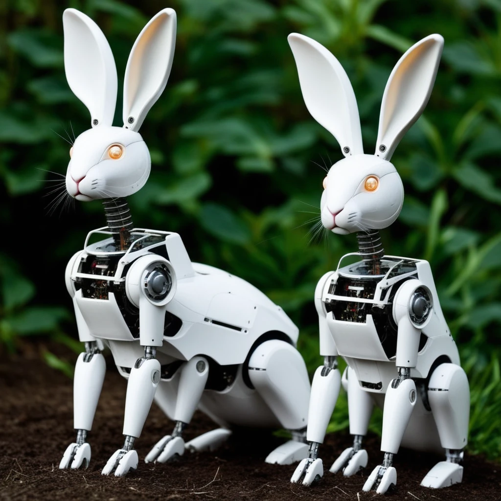 White robot rabbits