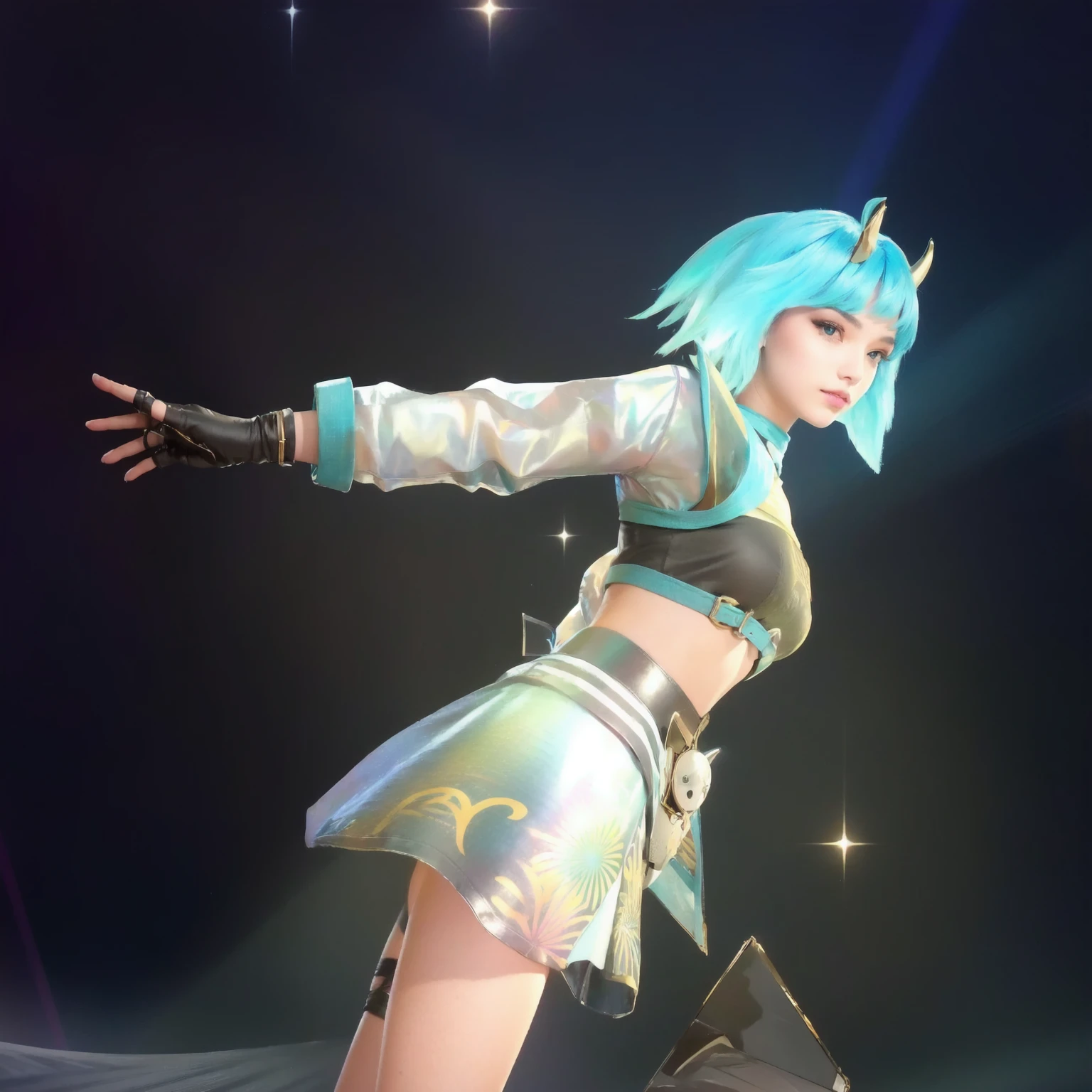 A girl with short colored hair Blue