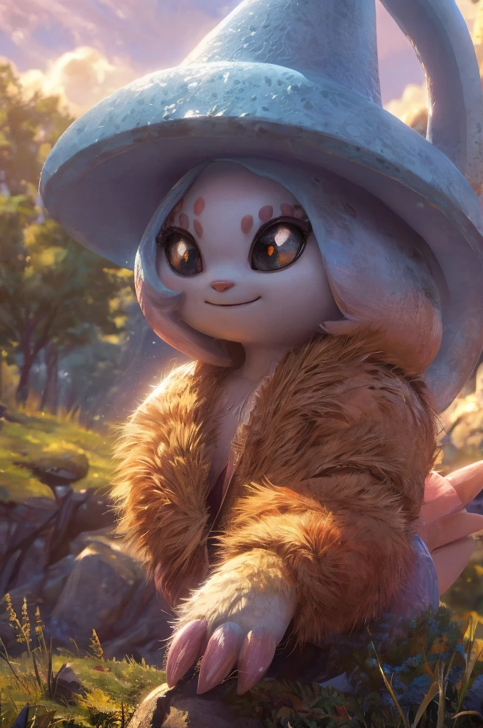 Female,pokemon,Hatterene, background, (cinematic lighting:1.1), (perfect focus:1.1), 8k hd, (detailed eyes:1.2),depth of field, bokeh, subsurface scattering, perfect breasts, wide ,((hatterene pokemon clothes type ada )),bright colors, (furry detail:1.3),detailed background, realistic, photorealistic, ultra realistic,castle on a hill and a lot of fog, natural landscape,dry trees, thorns , sky, clouds,realistic, photorealistic ,smile,(fluffy:1.3), furry, buff, (realistic fur:1.1), (extreme fur detail:1.2),((light orange fur)),(Black pupil, brown eyes,pixar style eyes),3d pixar legs,anthropomorphic body almost of a human,(Dark Fantasy mode),desnuda posando y tocando su pecho. 