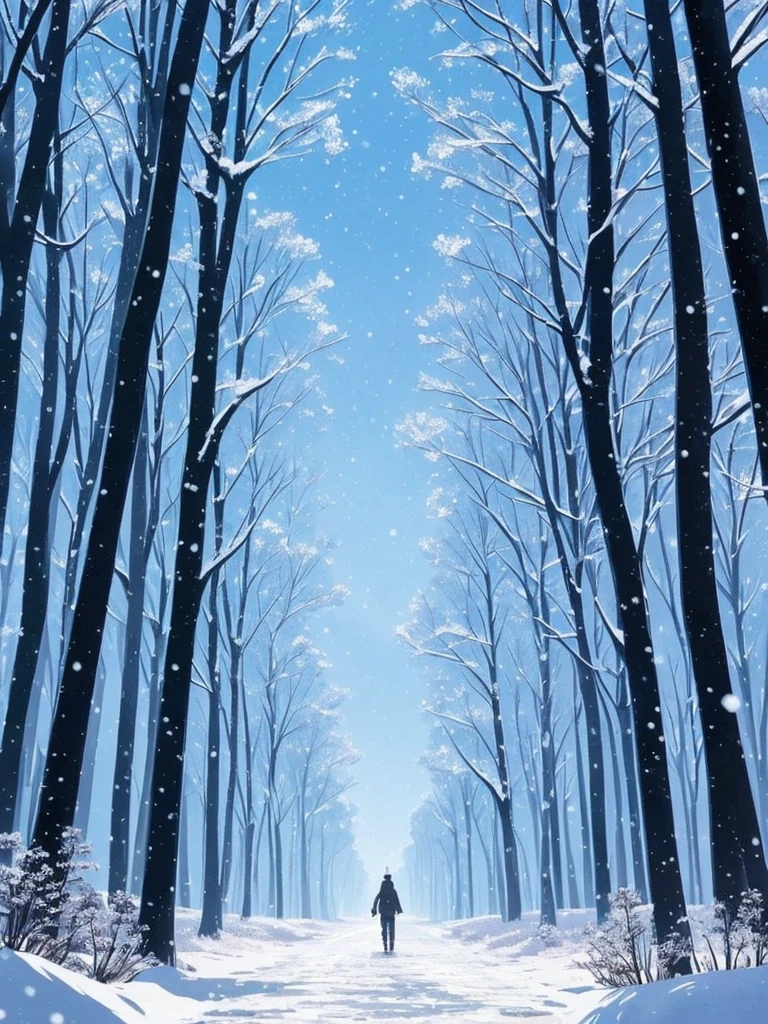 a close up of a person walking on a snowy path in the woods, concept art by sylvain sarrailh, Artstation, conceptual art, snowy. by makoto shinkai, ross tran. scenic background, beautiful anime scene, winter concept art, beautiful anime scenery, beautiful concept art, anime nature, anime nature wallpap, snow forest, environment art