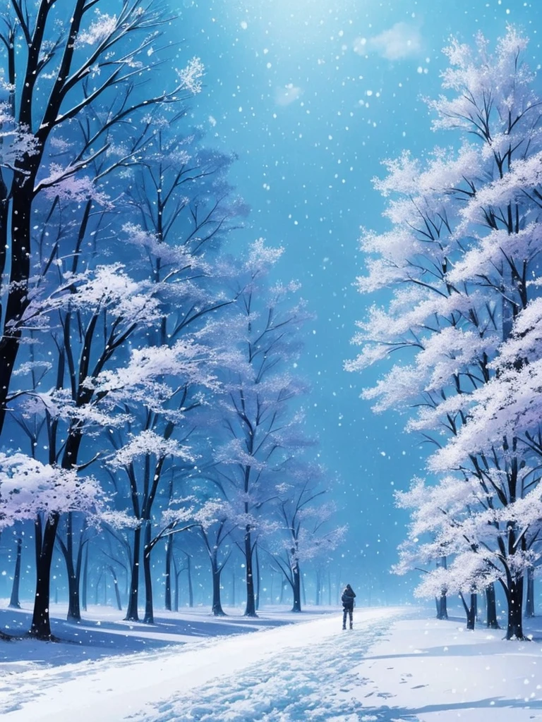 a close up of a person walking on a snowy path in the woods, concept art by sylvain sarrailh, Artstation, conceptual art, snowy. by makoto shinkai, ross tran. scenic background, beautiful anime scene, winter concept art, beautiful anime scenery, beautiful concept art, anime nature, anime nature wallpap, snow forest, environment art