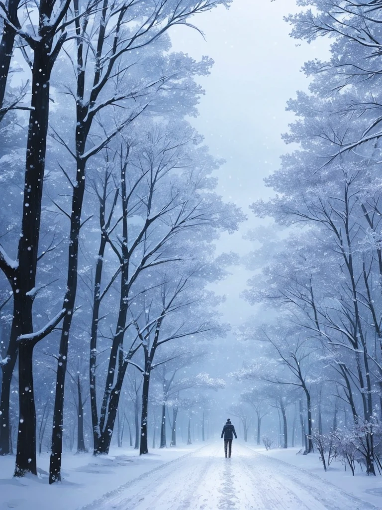 a close up of a person walking on a snowy path in the woods, concept art by sylvain sarrailh, Artstation, conceptual art, snowy. by makoto shinkai, ross tran. scenic background, beautiful anime scene, winter concept art, beautiful anime scenery, beautiful concept art, anime nature, anime nature wallpap, snow forest, environment art