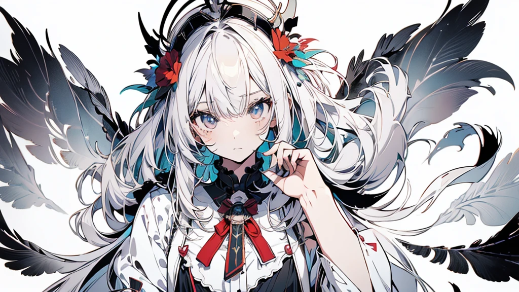 leaning front with hands out in the air,girl from upper view、(masterpiece, highest quality, official art:1.2), (flat color:1.5),looking at the viewer,1 girl,alone, white background, ,(2d:1.5) ,whole body、Masterpiece、Popular on pixiv、Girl、dress、bouquet、sight、disorganized, absolute resolution, incredibly disorganized, High resolution, Looking at this、stare