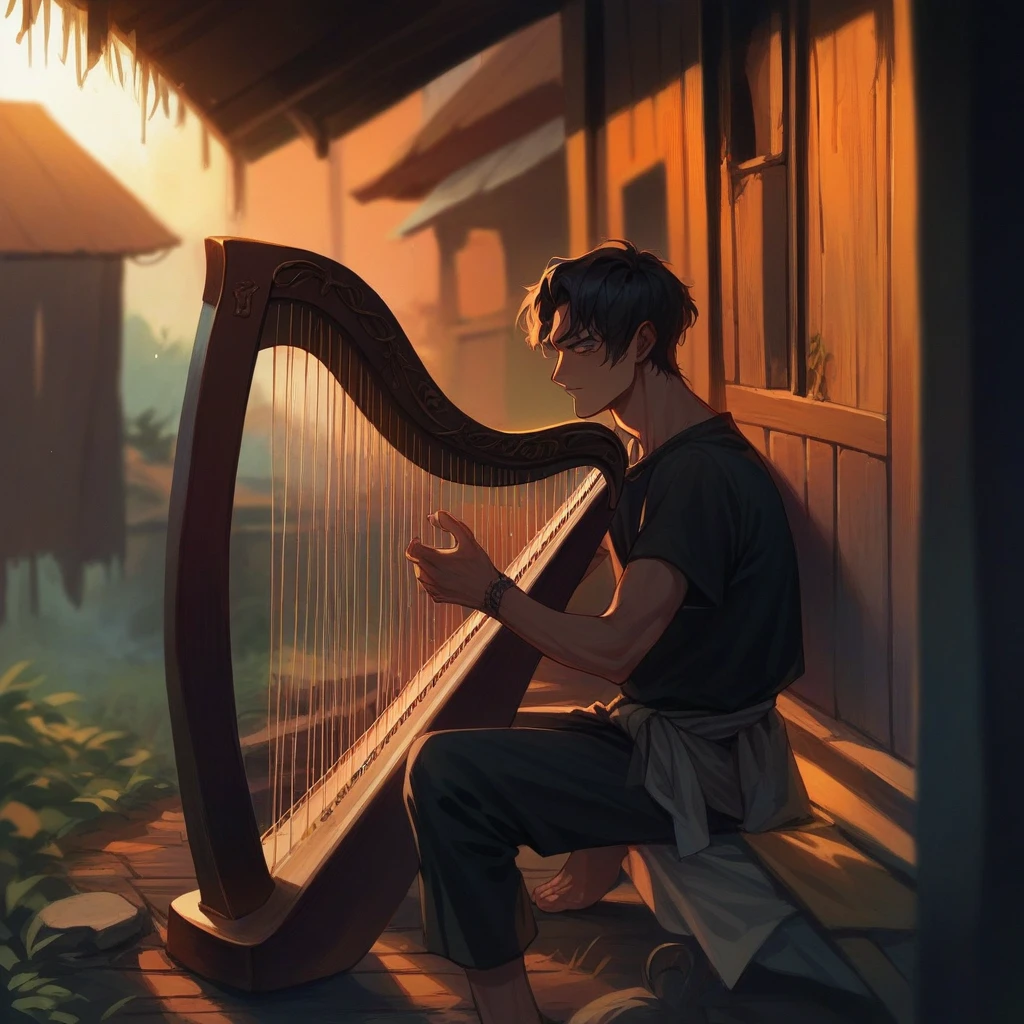 Playing the Thai style harp