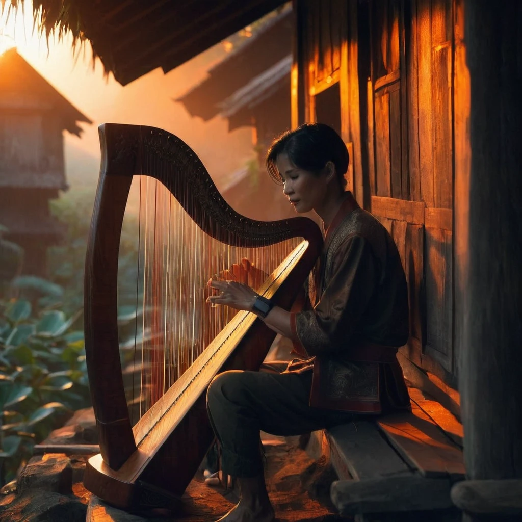 Playing the Thai style harp