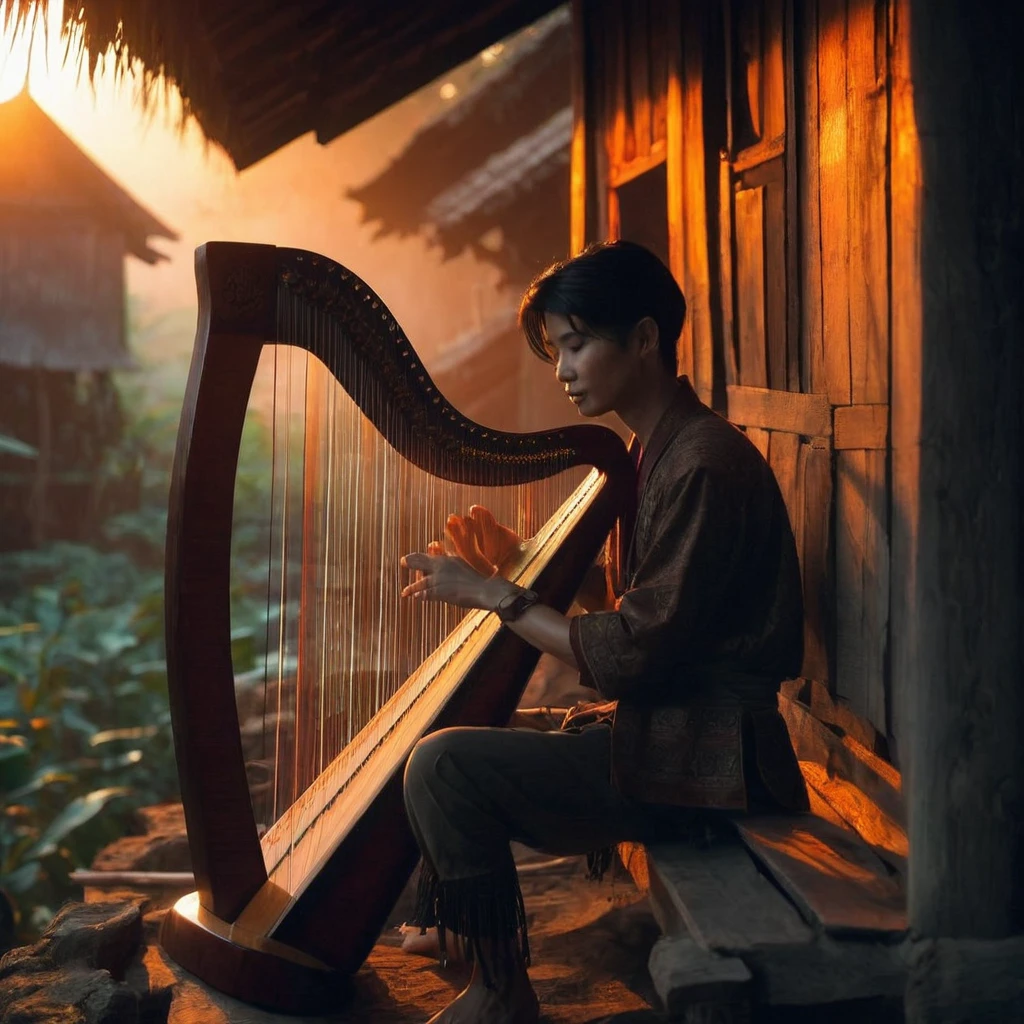 Playing the Thai style harp