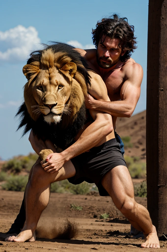 A man fight with Lion 