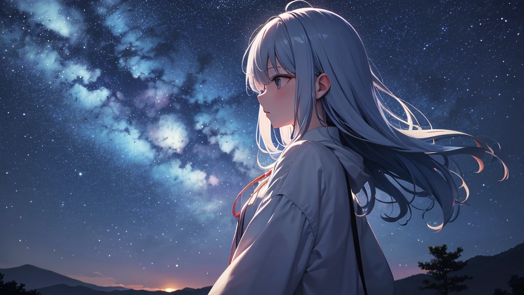 title: Night sky healing theme: LOFI music and nighttime relaxation explanation: このThe image is、To the gentle rhythm of lofi music、Contains soothing elements that will help you fall into a good night's sleep。The stage is set on a slightly dark night.、star々Under the shining sky、A cute girl is sleeping with her eyes closed and listening to music。Around her、Filled with fantastic light and color、It invites the viewer into a dreamlike world.。The image is、Perfect for sleep and work videos.、The aim is to provide a sense of calm and relaxation to the viewer.。