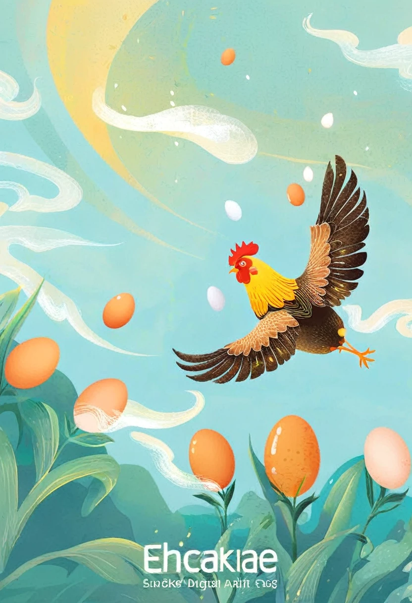 Digital Illustration Art,Chickens fly and eggs beat, Best Numbers, 8K, HD, high resolution.illustration, beautiful digital illustration,