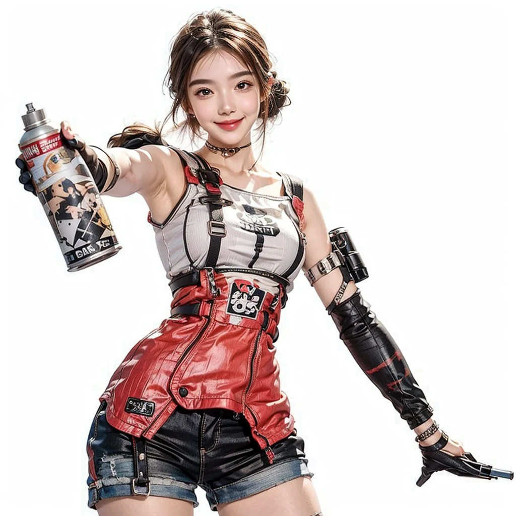 Close-up of young girl holding spray paint can,smiley face