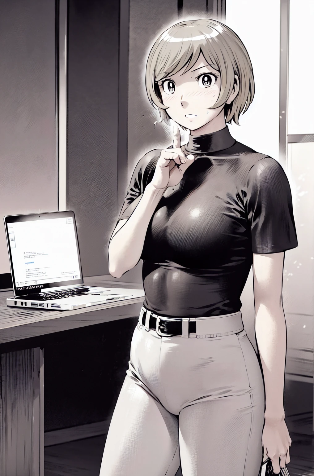 、(masterpiece、Highest quality)、Highest quality, Ultra-high resolution, (((masterpiece))), alone, Sweat、Big eyes, Composition from the front、Shortcuts、Embarrassed face、Blonde Hair、Cut your hair short、School classroom、Sailor suit、skirt、short hair、Browsing Caution、Upper body naked、Breasts exposed、Nipples、Large areola、Sitting in a chair without a backrest、Internal Medicine Examination、Woman showing her body、belly button、真Composition from the front、School Insurance Office、curtain、cubicle、window、door、Fluorescent lamp