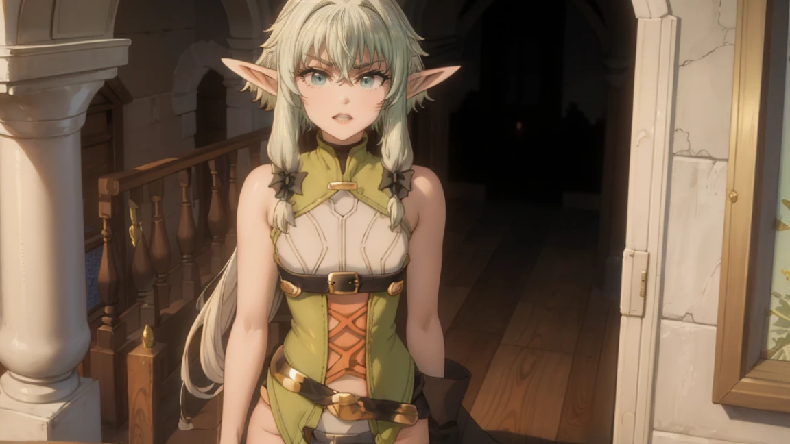 High Elf Archer (Goblin Slayer),Armpit sweat,Shyness,clear,High exposure,Having my armpits licked,His arms are tied and he is hanging from a rope,A man is groping her breasts,Sitting cross-legged,whole body,Topless,Nipples are erect,In underwear,Facing forward,Being hugged from behind,Peeing,whole body,Slender body,Small breasts