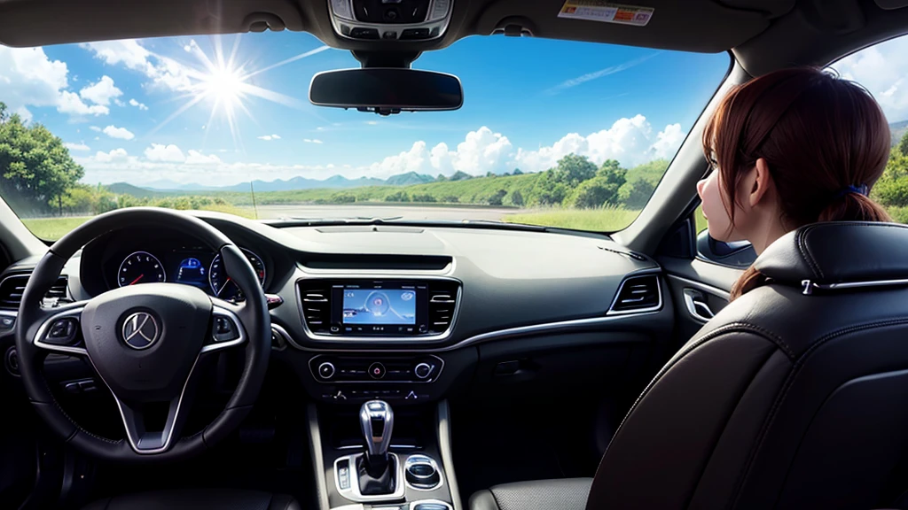 Very bright sunlight，Through the front and side windshields of the car，Shine into the car，Heat up the car