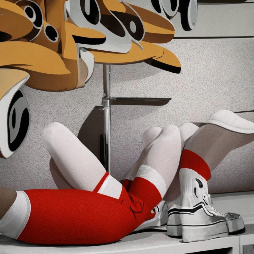 Jessica Rosalina Blonde Hair Long Hair Freckles Red Shirt White Skirt White Socks Gray Shoes